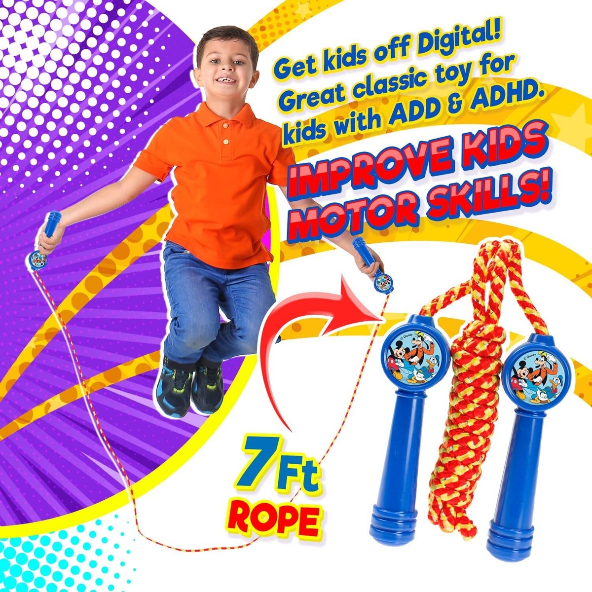 Corde à Sauter Stitch Pour Enfants - Ensemble Jeu Extérieur Lilo Et Stitch Avec Tatouages Temporaires, Corde Colorée, Pour Filles Et Garçons