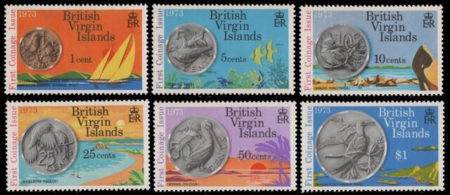 Jungferninseln 1973 - Mi-Nr. 250-255 ** - MNH - Vögel / Birds - Münzen