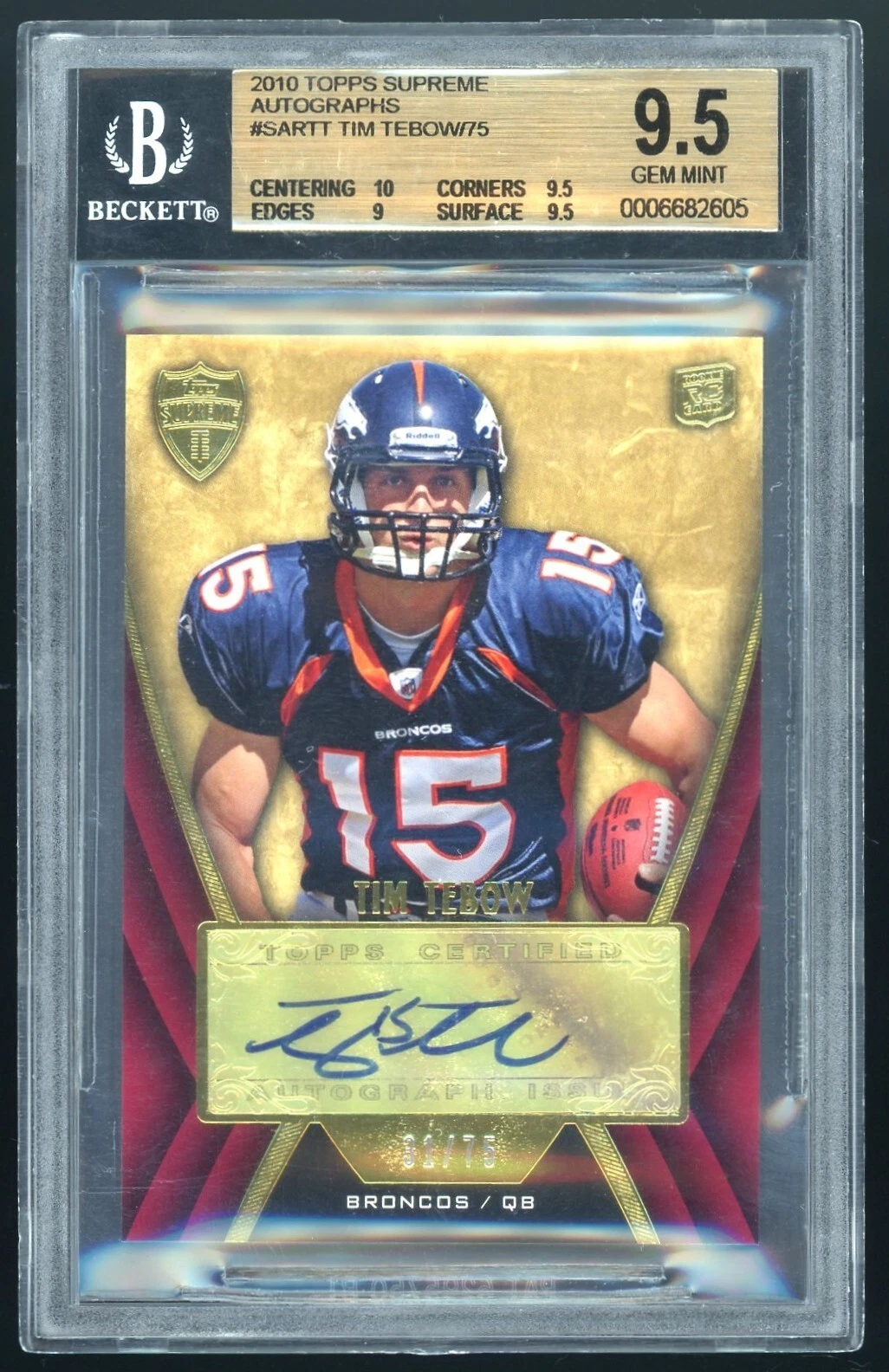 Tim Tebow Topps Supreme Autographs #SARTT Base