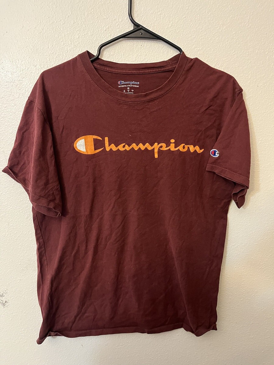 Vintage Champion T-shirt Men Medium Maroon logo Tee Short Sleeve