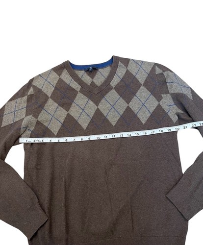 MENS GAP Brown Argyle V Neck Pullover Long Sleeve Sweater M - Picture 7 of 9