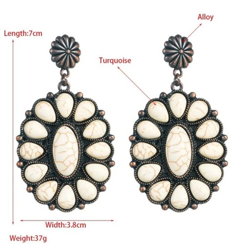 Orecchini pendenti ovali boho argento e turchese sud-ovest western NUOVI - Foto 3 di 4