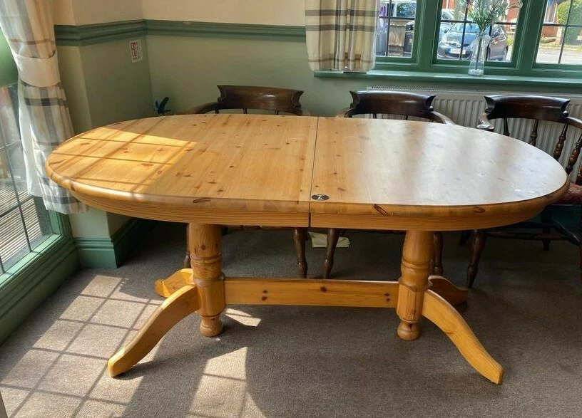 Vintage Pine Oval Kitchen Dining Table Rustic Country Chunky