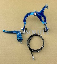 BLUE OLD SCHOOL BMX BIKE MX FRONT BRAKE LEVER CABLE CALIPER CRUISER BICYCLE.