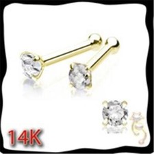 14k Yellow Gold 20g Nose Bone Stud Ring Clear CZ 1mm 1.5mm 2mm 2.5mm 3mm Jewelry