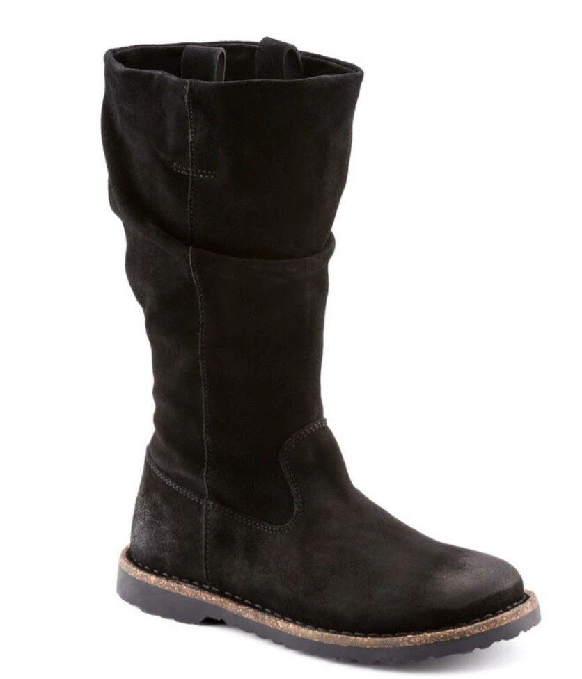 Birkenstock Luton High Black Suede Slouch Boots Size 7 Eur 40 Narrow Fit