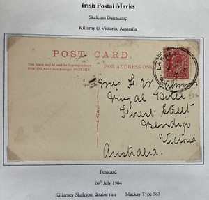 1904 Killarny Ireland Skeleton Datestamp Cover To Victoria Australia