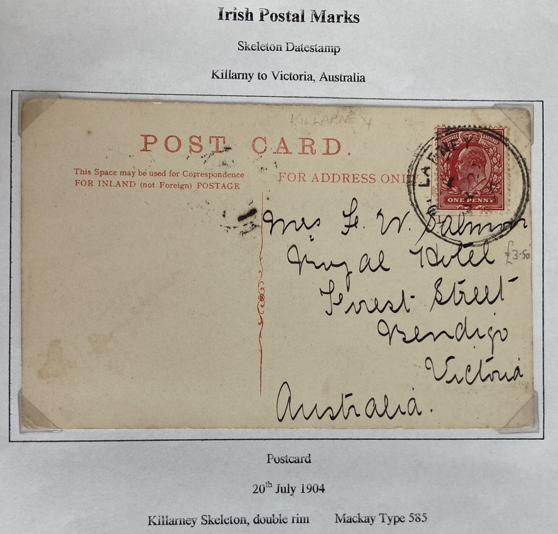 1904 Killarny Ireland Skeleton Datestamp Cover To Victoria Australia