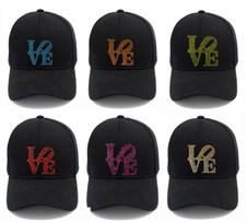 Unisex Black Baseball Cap Adjustable Strap - Love Letter Glitter Fashion Hat