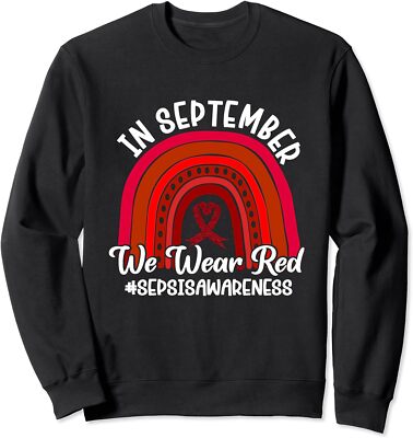 Red Ribbon In September We Wear Red Sepsis Awareness Unisex Crewneck Sweatshirt