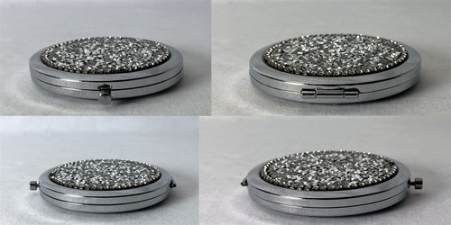 Rhinestone Covered Steel Folding Women's Make Up Dual-Mirror Compact - Imagen 2 de 10