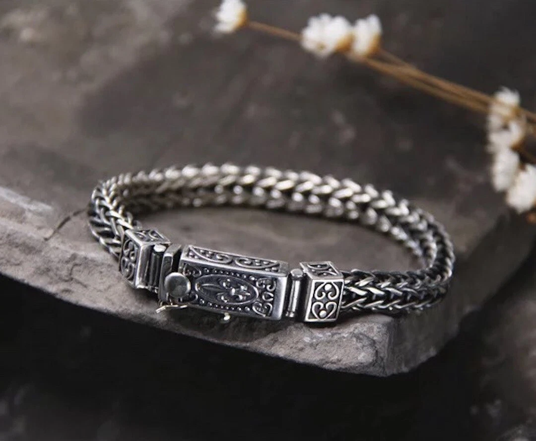 Mens sterling silver bracelets ebay sale