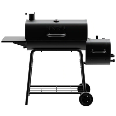 29 In. Barrel Offset Charcoal Smoker and Grill Outdoor Cooking in Black