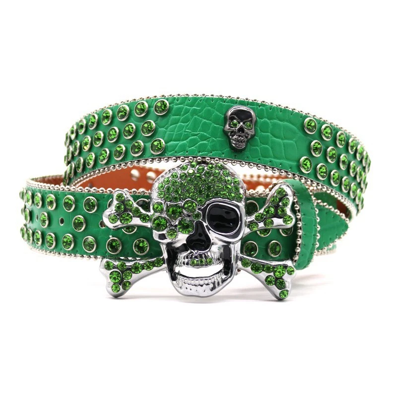 Cintura uomo donna western strass cowgirl cowboy cristallo borchie teschio punk belt - Immagine 3 di 4
