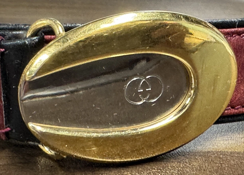 复古 GUCCI 紧身腰带标志 GG 金色扣红色 90-36 — 第 3/4 张图片