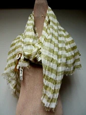 SARO Taleen Individual Style 32 x 71 Long Scarf Fringe Stripe Khaki Tan EUC