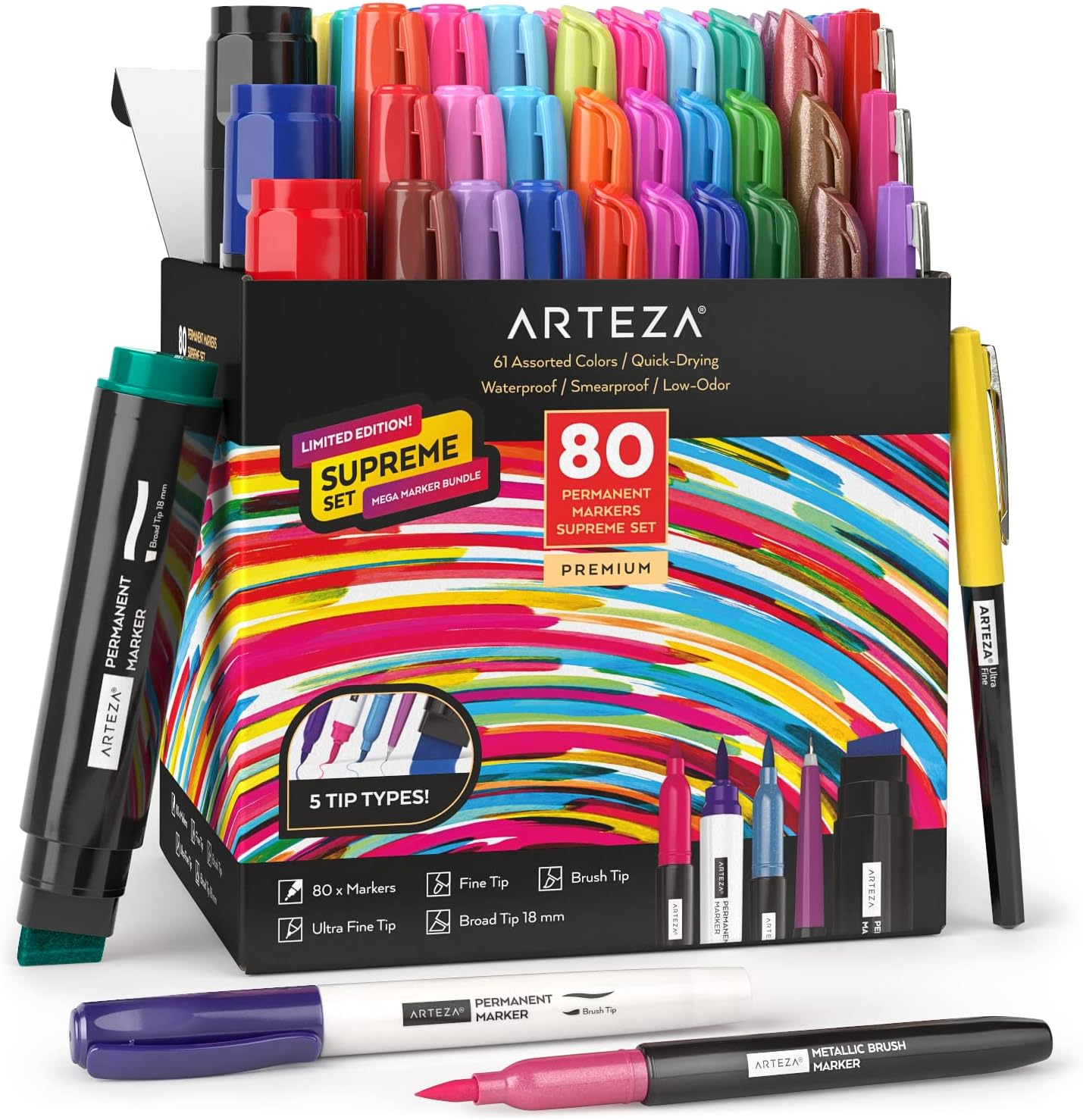 80-Piece Permanent Marker Set with 61 Vibrant Color Paint Pens-image