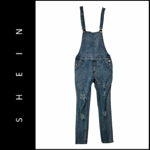 Shein Women Distress Bib Overall Jeans 