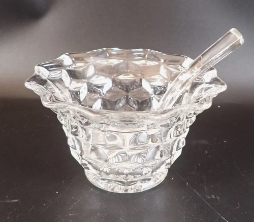 Fostoria American Mayonnaise Bowl & Glass Spoon 2056 Clear