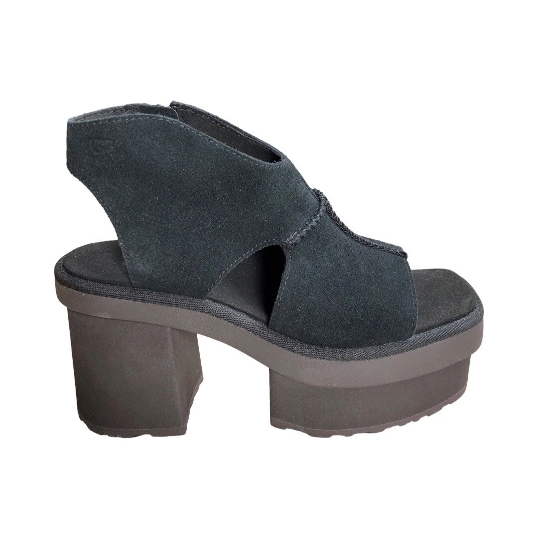 Scarpe UGG donna nuove altezze plateau nere scamosciate tacco 1167479