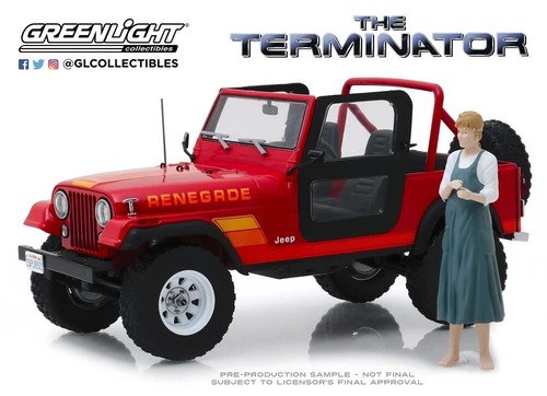 Jeep CJ-7 Renegade Con Figura Sarah Connors, TERMINATOR 1983, Greenlight 1/18