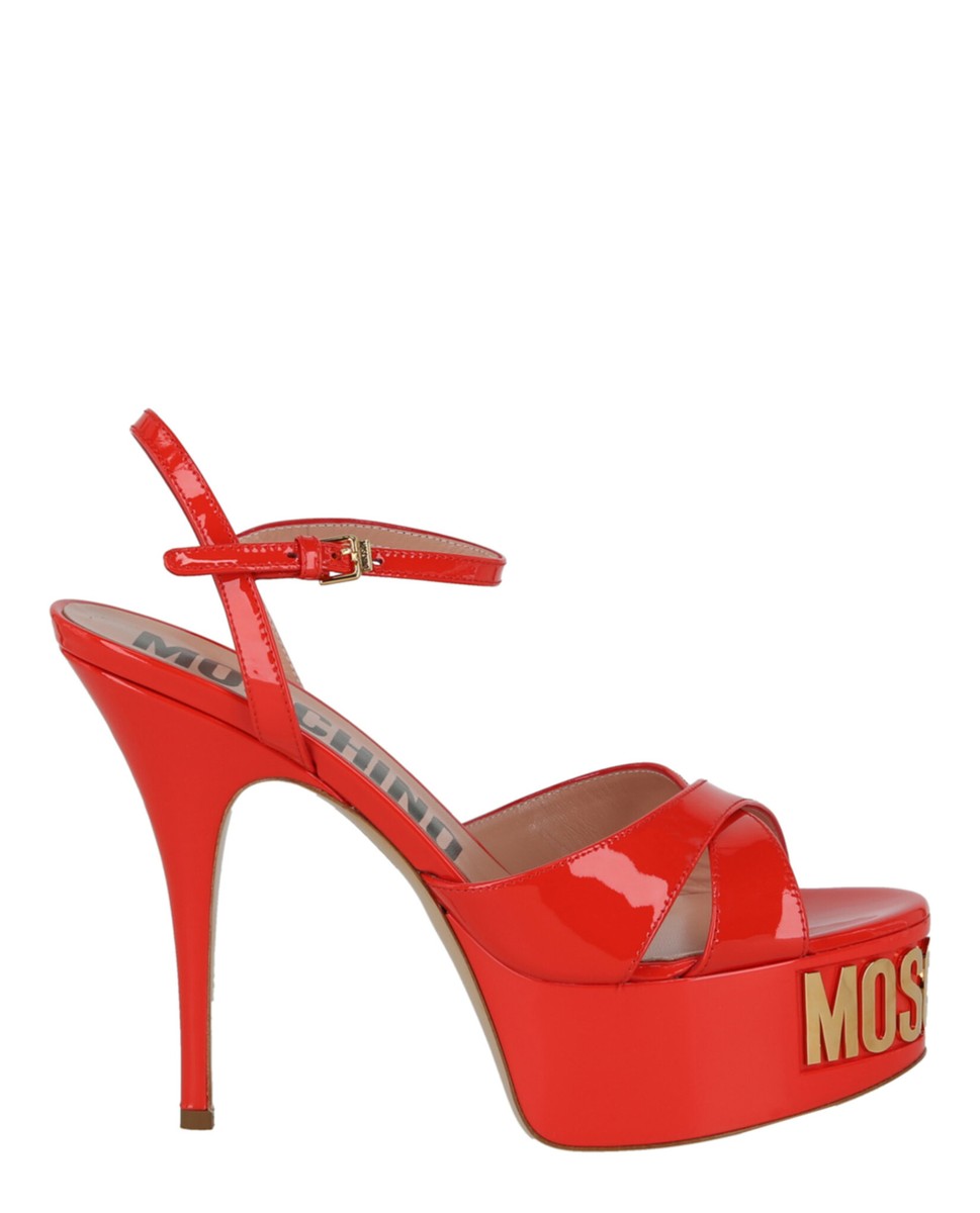 サンダル・ミュール MOSCHINO Women Sandals MA2807AC1I MA0 500 RED Moschino Womens Logo Plaque Platform Heels | eBay