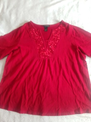 Lane Bryant Short Sl 4th July  Red Top Blouse shinny  Size 18/20 Patriotic Shiny