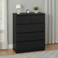 Chest of Drawers 5 Drawer Black Bedroom Storage Cabinet 3+2 Tallboy Chest