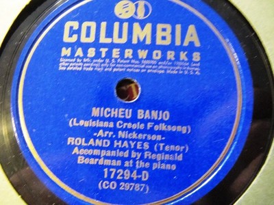 1939 CAJUN ROLAND HAYES Micheu Banjo Louisiana Creole folksong COLUMBIA 17294