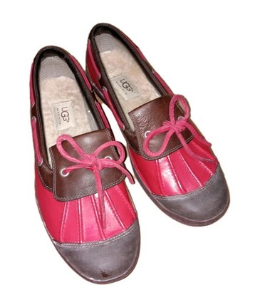 UGG Ashdale 1993 Women s Size 10 Red Patent Leather Loafer Duck Shoes Fur Lined