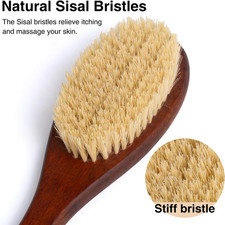 Wooden Bath Brush with Stiff Sisal Bristles Long Handle for Shower Back Scrub...