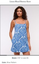 Ladies Linen-Blend Button Skort. Blue Patterned. XS. Brand New In Bag. BNWT
