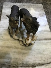 2 wolves on a rock figurine statue decor collectibles wolf