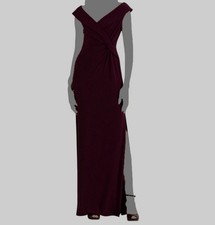 Ralph Lauren Womens Purple Jersey Off-the-Shoulder Lined Side-Slit Gown Dress 18