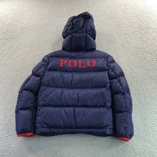 Polo Ralph Lauren Jacket Boys 7 Navy Blue Down Puffer Flag USA Patch Logo Pony