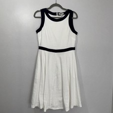 Women's Lands End Dress Size 6 Linen Blend Midi Lined Tank Summer Blue Trim!