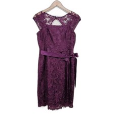 Adrianna Papell Burgundy Lace Midi Dress Women Size 6 Cocktail Formal Party