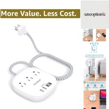 Flat Plug Power Strip, 6ft Flat Extension Cord - 3 Outlets 4 USB Ports 2 USB ...