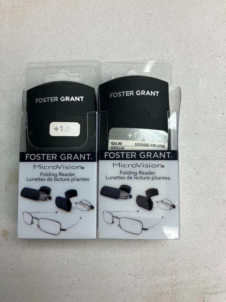 2 pares de lectores planos plegables nuevos Foster Grant con estuche rígido negro. 2,75!!! Foto 3 de 4