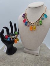 BETSEY JOHNSON Rainbow Gummy Bear Crystal Charm Necklace Bracelet Set NWT