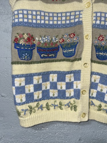 Koret Sweater Vest Floral Embroidered Granny Cottage Core Vintage Medium Yellow - Afbeelding 5 van 11