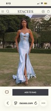 NWT STACEES Mermaid Silk like Satin Strapless Slit Prom sky blue US4 S8518P