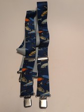 VTG Fish 2" XL Adult Suspenders Snap Ends Adjustable Leather Patch USA fishing