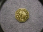 1852 California Gold Indian Head Octagonal 1/4 Dollar Token/Coin: Center star