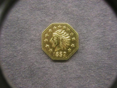 1852 California Gold Indian Head Octagonal 1/4 Dollar Token/Coin: Center star
