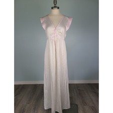 VTG Lorraine Satin Nightgown Babydoll Fitted Waist Embroidered Retro Feminine