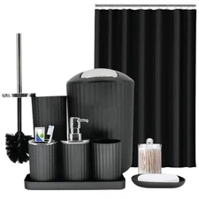 Black Bathroom Accessories Set, 9-Piece Bathroom Accessory Sets 9 PCS Black Set