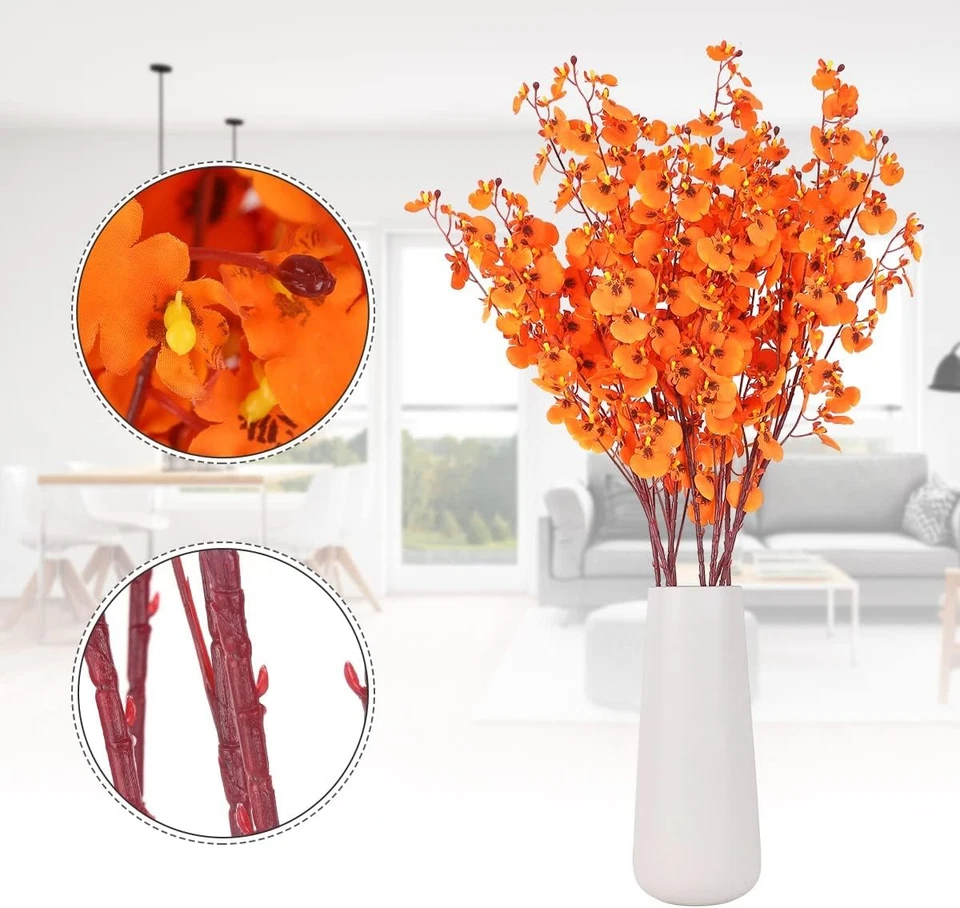8 PIEZAS Imitación Naranja Orquídeas Tallo Largo para Boda Decoración del Hogar Foto 2 de 4