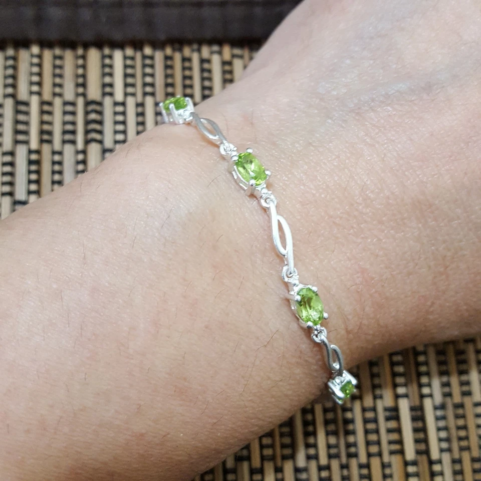 925 Sterling Silver Bracelet, Tennis Bracelet, Genuine Peridot Bracelet, 7.5" - Image 4 of 4