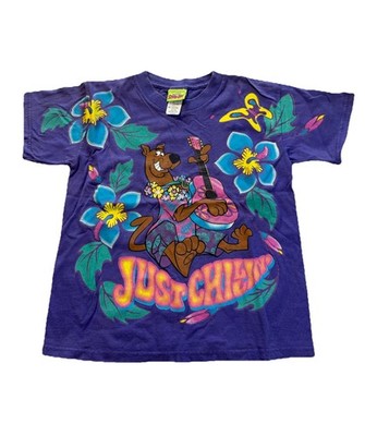 Vintage Y2K Scooby Doo Hawaiin Aloha Shirt Purple YOUTH LARGE 10/12 RARE